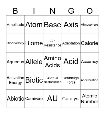 Science FCAT Vocabulary #1-25 Bingo Card