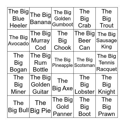 Australia's 'Big Things' Bingo Card