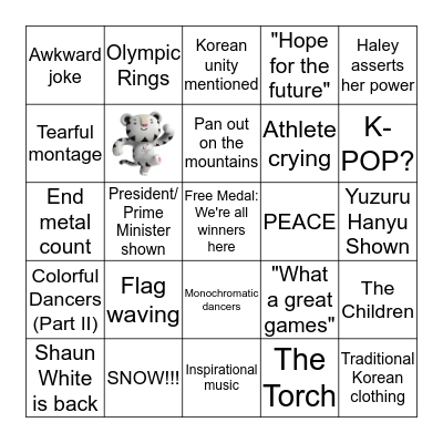 Closing Ceremony 2018 Bingo Card