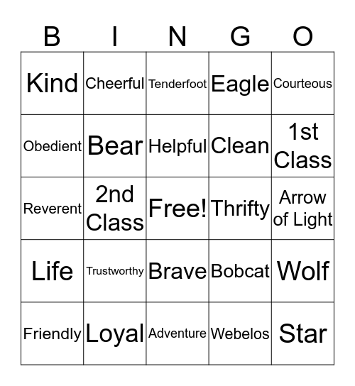 Scout Bingo Card