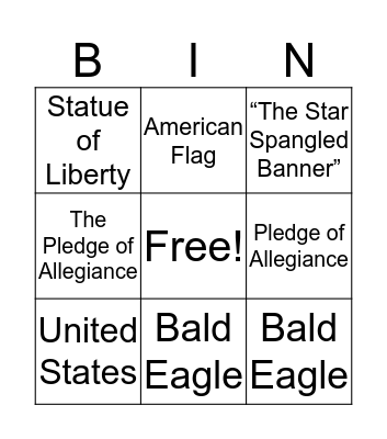 American Symbols  Bingo Card