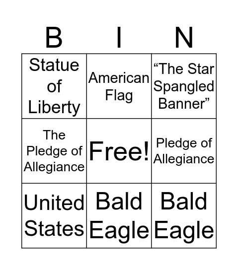 American Symbols  Bingo Card