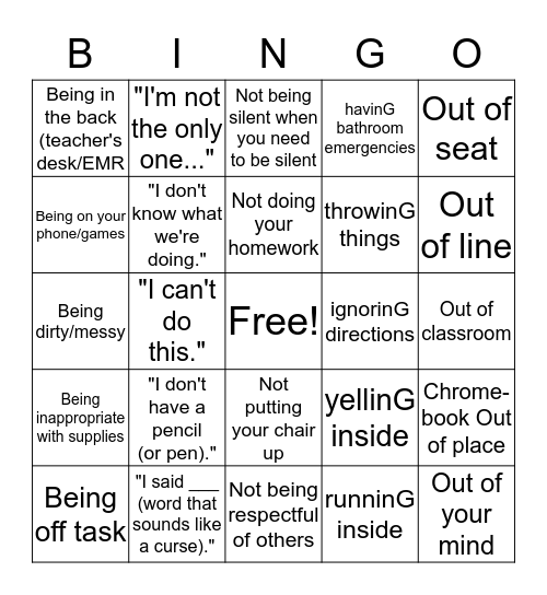 Games We're Not Playing... Bingo Card