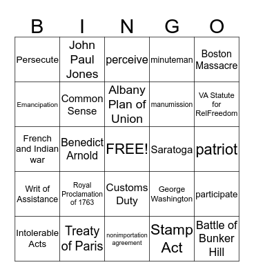 It's a Revolution Bingo Card