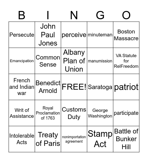 It's a Revolution Bingo Card