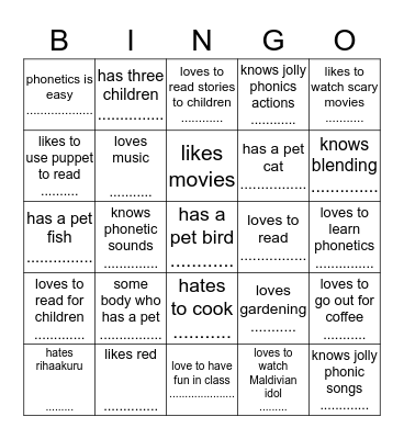 find about your friends  Bingo Card