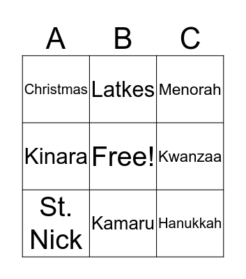 Holiday Bingo Card