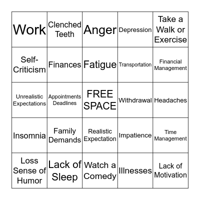 STRESS BINGO Card