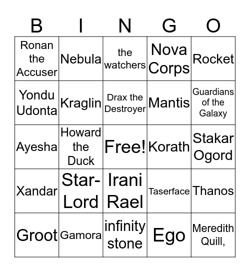 F.L.O.A.B. BINGO - Guardians of the Galaxy March 2018 Bingo Card