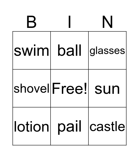 Beach Bingo Card