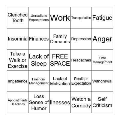 STRESS BINGO Card