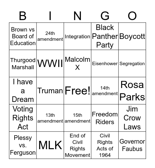 Review for Civil Rights Bingo Card
