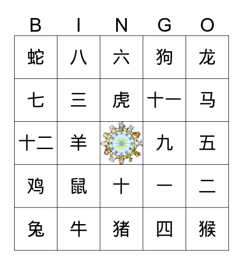 12 zodiac Bingo Card