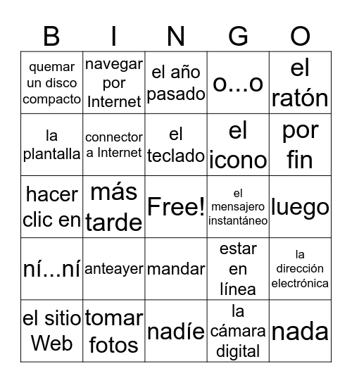 Spanish 7.1 Vocab Bingo Card