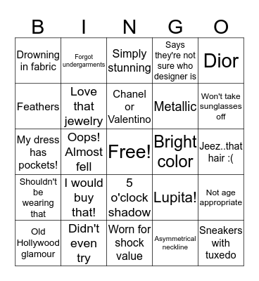 Red Carpet Bingo Card