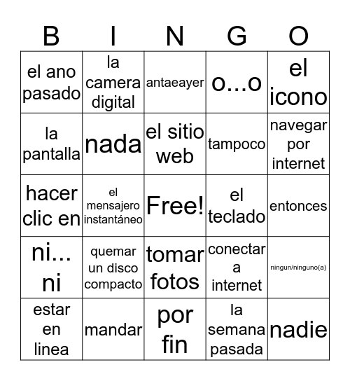 7.1 Vocab in Spanish Bingo Card