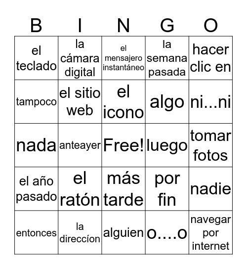 7.1 Vocabulario Bingo Card