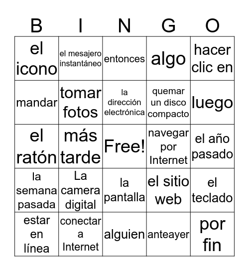 Spanish 7.1 Bingo Card