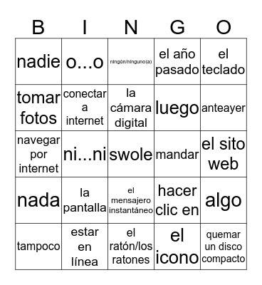 Spanish Bingo  Bingo Card