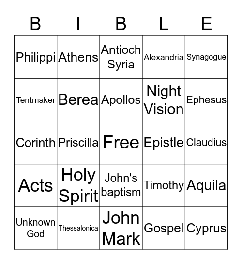 Paul's Second Missionary Journey Bingo Card