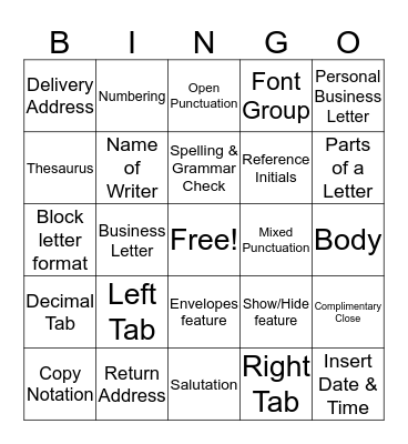 Keyboarding Bingo:  Letters Bingo Card