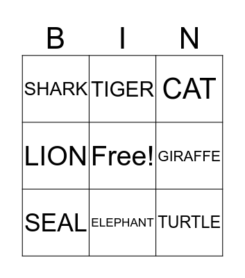 ANIMALS Bingo Card