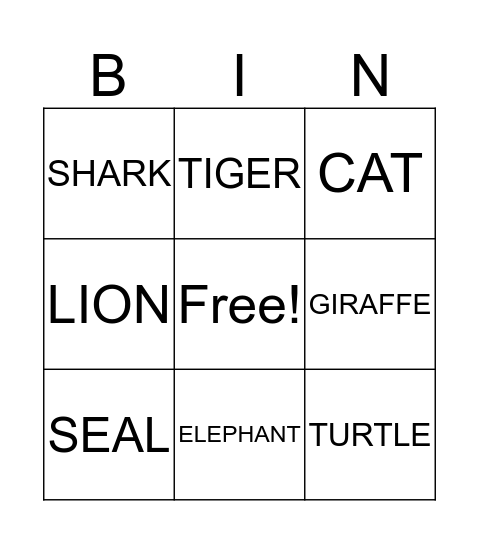 ANIMALS Bingo Card