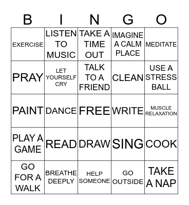 COPING ACTIVITIES BINGO Card