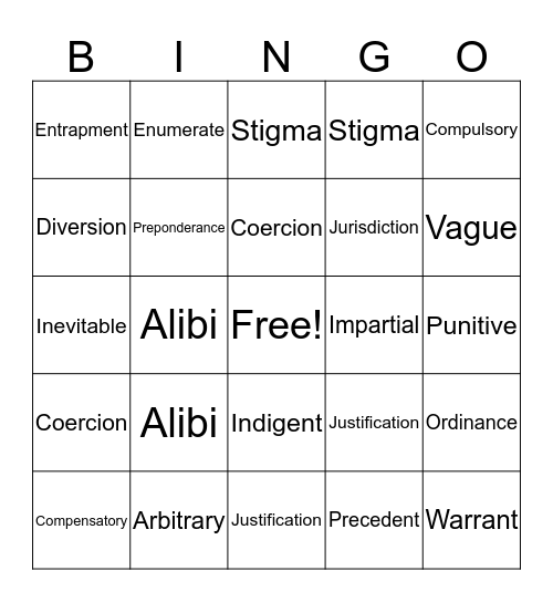 Vocab Bingo Card