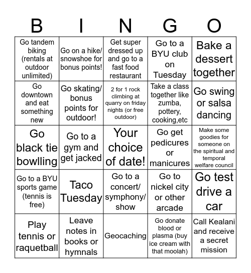 Dating BINGO <3 Bingo Card