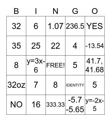Chapter #3 (Test B) Bingo Card