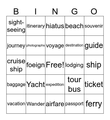 Voyage  Bingo Card