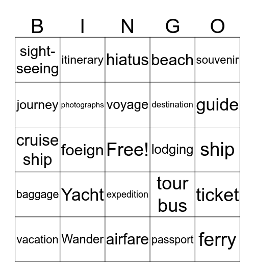 Voyage  Bingo Card