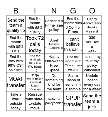 OCTOBER BING - HAPPY HALLOWEEN!! Bingo Card