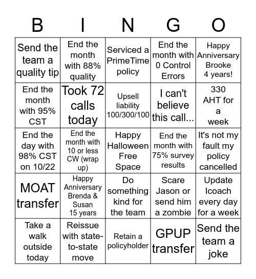 OCTOBER BING - HAPPY HALLOWEEN!! Bingo Card