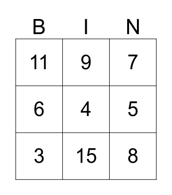 Number Bingo Card