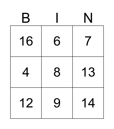 Number Bingo Card