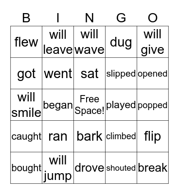 Verbs Bingo! Bingo Card