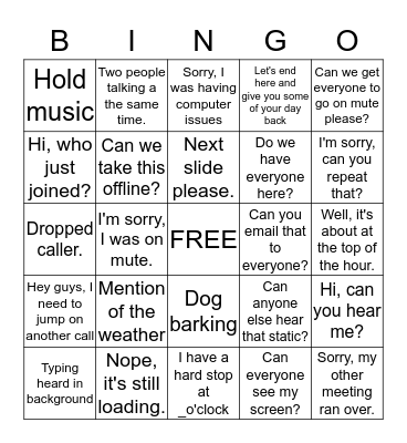 Conference call bingo Card