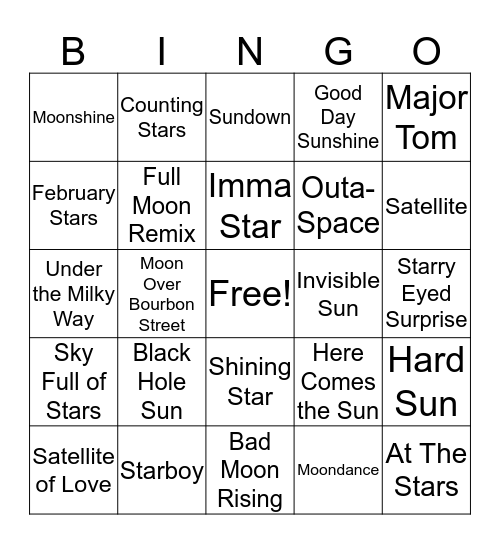 Mental Floss Music Bingo: Space Bingo Card