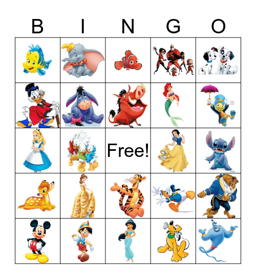 Disney Characters Bingo Card