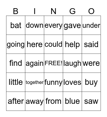 MAP Sight Word Bingo Level 2 Bingo Card