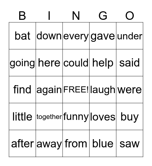 MAP Sight Word Bingo Level 2 Bingo Card