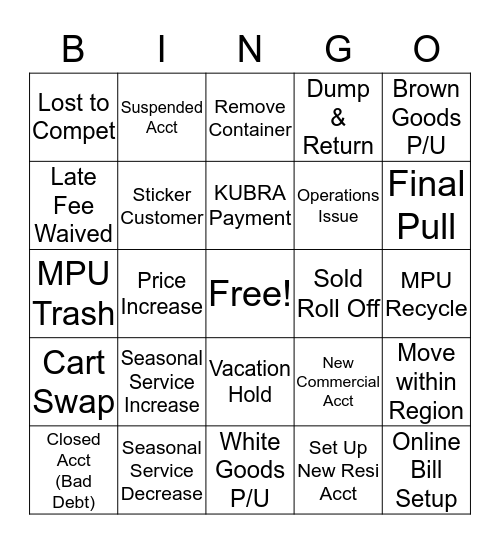 TRUX Bingo Card