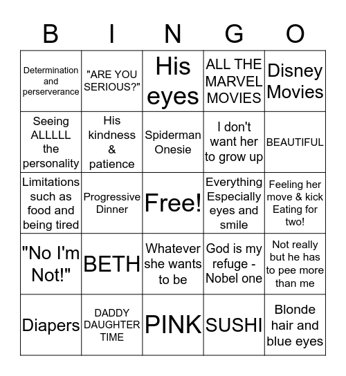 BABY ADALEE BINGO Card