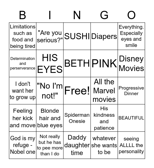 BABY ADALEE BINGO Card