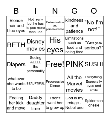 BABY ADALEE BINGO Card