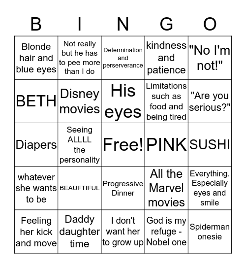 BABY ADALEE BINGO Card