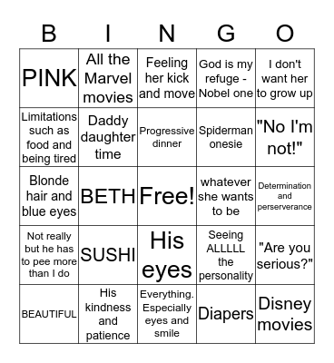 BABY ADALEE BINGO Card