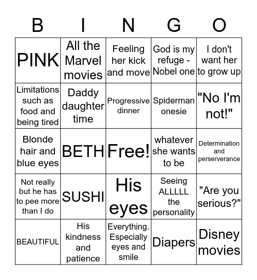 BABY ADALEE BINGO Card